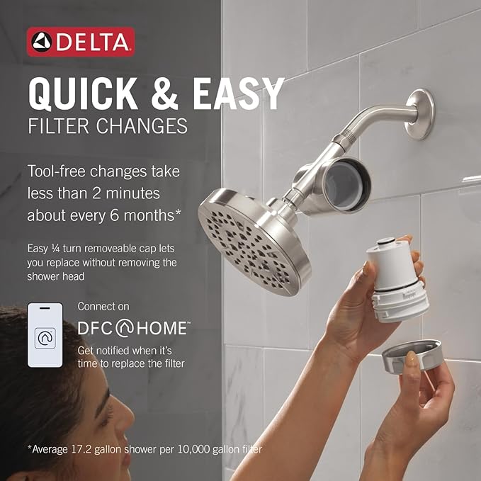 Delta Faucet Clarifi Standard Shower Filter Attachment with Filter, Shower Water Filter, Shower Head Filter, Stainless 7SF100-SS