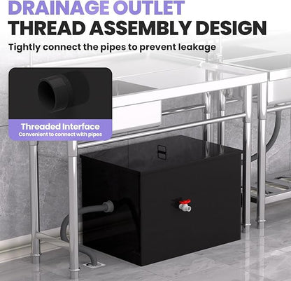 Grease Trap 40 LBS Commercial Carbon Steel Interceptor, 15 GPM Flow Rate Under Sink Design, Dual Filter Tube for Restaurant Home Kitchen Food Processing Plant Wastewater Separation