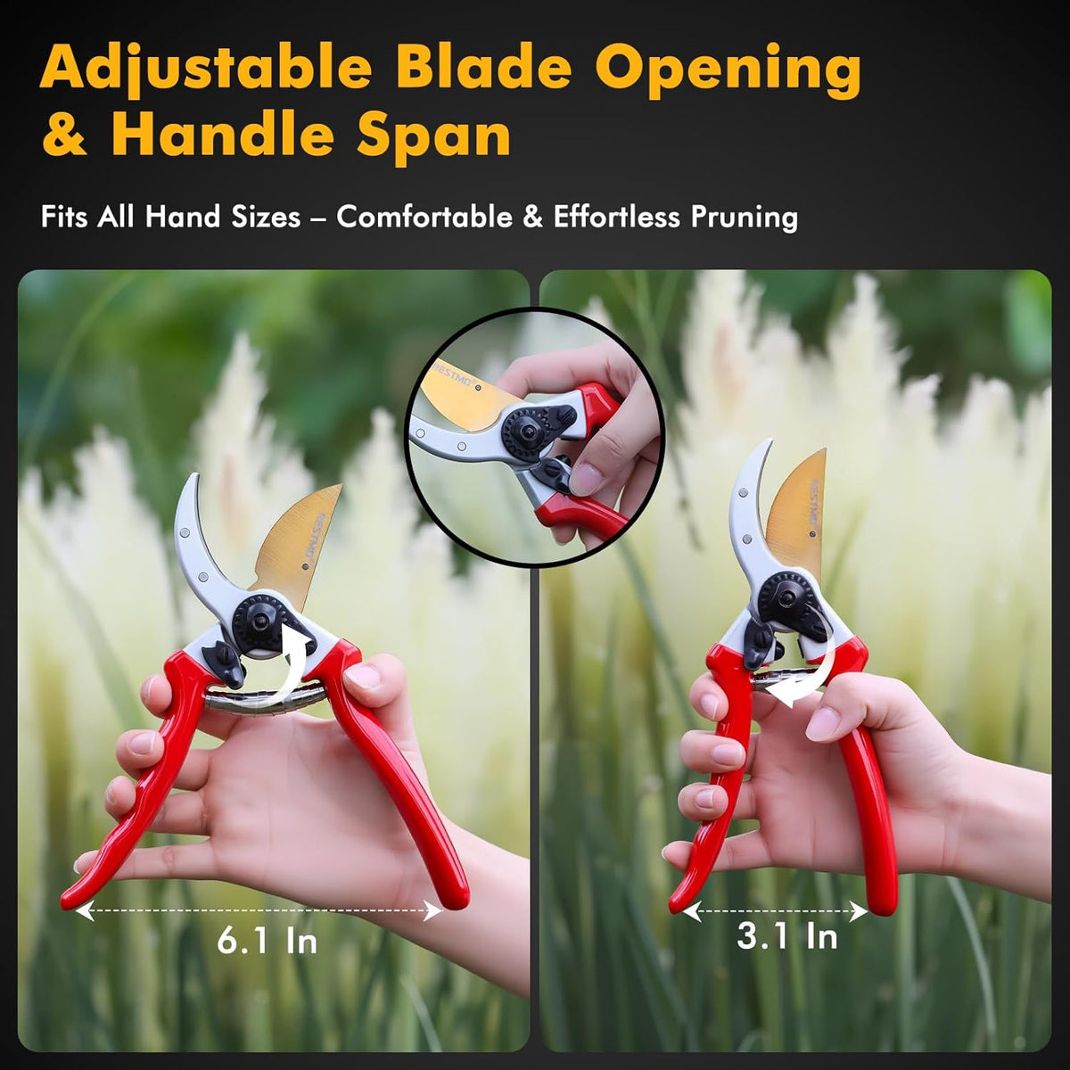 RESTMO 8.6" Professional Pruning Shears, Premium Titanium SKS5 Steel Blade, Forged Aluminum Handles for Durability & Long-Lasting Sharpness, Bypass Pruners for Gardening, Clippers & Scissor Tool