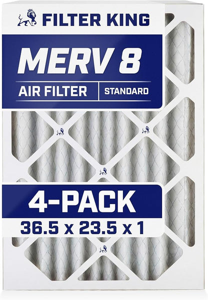 Filter King 36.5x23.5x1 Air Filter | 4-PACK | MERV 8 HVAC Pleated A/C Furnace Filters | MADE IN USA | Actual Size: 36.5 x 23.5 x .75"