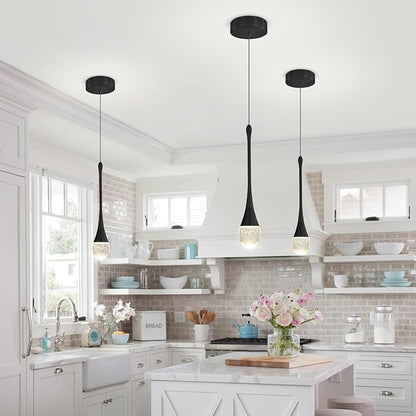 Modern Pendant Lights for Kitchen lsland LED Dimmable Raindrop Chandelier Crystal Ceiling Pendant Lighting for Dining Room Hallway Bar Living Room (3 Pack)
