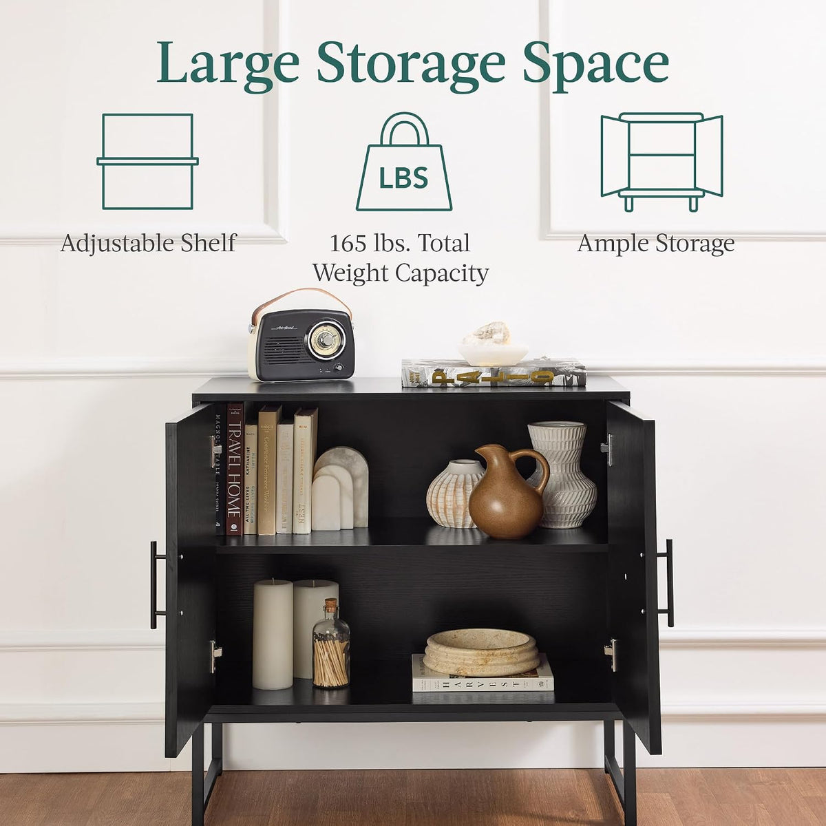 Best Choice Products Slatted Sideboard Buffet Cabinet, Entryway Table, Accent Storage Cabinet, Console Table for Hallway, Living Room, Dining Room – Black