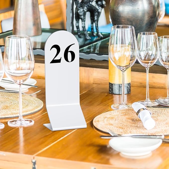 Remerry 50 Pcs Table Numbers 1-50 Acrylic Double Sided Number Cards Acrylic Tent Table Holders Tent Cards Wedding for Restaurant, 2.36 x 6.3 Inch (White)