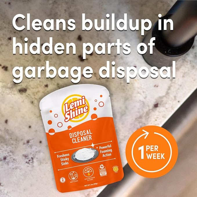 Lemi Shine Garbage Disposal Cleaner and Deodorizer Powered By Citric Acid | Foam Cleaner For Kitchen Garbage Disposal with a Natural, Fresh Lemon Scent (2 Count)