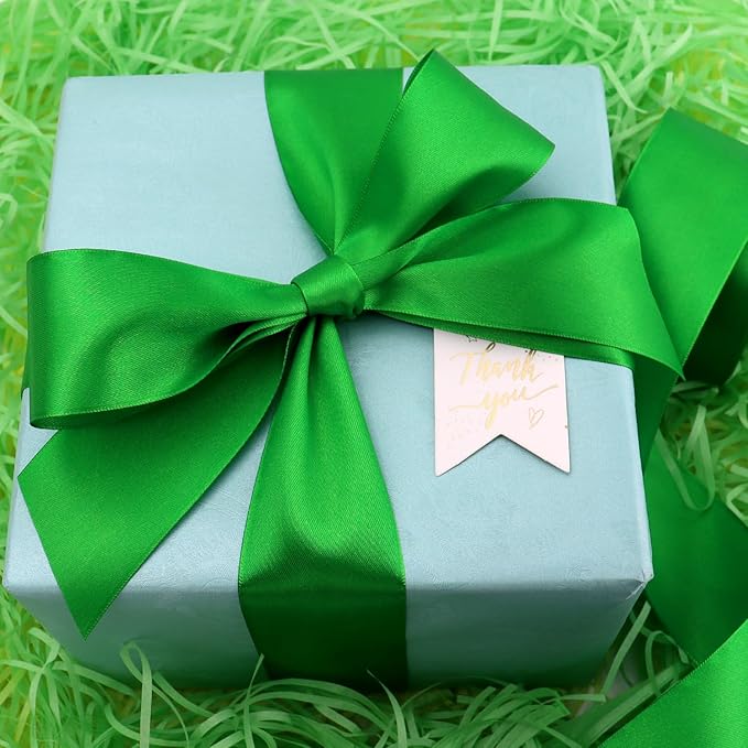 Green Solid Satin Ribbon 2 Inch 25 Yards Solid Polyester Fabric Ribbon for Gift Wrapping Wedding Christmas Baby Shower Birthday Party Decoration Handmade Immortal Flower Craft