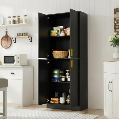 Cozy Castle Kitchen Pantry Cabinet, 71" Tall Wood Storage Cabinet with Doors and Shelves 4 Doors Freestanding Cupboard for Dining Room Living Room Furniture, Black | Wood Storage Cabinet