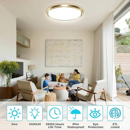 zemty 6Pack LED Ceiling Light Fixture, 6.5-Inch 12W 1200lm Small Flush Mount Light, Adjustable 3000K 4000K 6500K Color Temperatures, Round Flat Recessed Lamp for Kitchen Closet Hallway Laundry, Gold