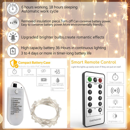 6 Pack Fairy Lights Battery Operated with Timer 2PCS Remote - 6.5ft 20LED Warm White Twinkle Lights Waterproof Silver Wire Fireflies Lights DIY Mason Jar Wedding Party Christmas Centerpiece Table Deco