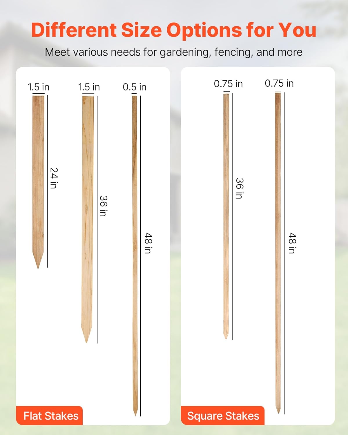 VEVOR Wooden Garden Stakes, 25 Pcs 36x0.75x0.75 in Survey Grading Stakes, Garden Ground Stake with Sharp Point, Fir Wood Plant Support Stake, Sign Posts for Silt Fence Backyard Boundaries Baselines