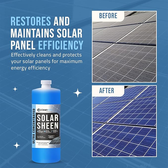 Solar Panel Cleaner Solar Sheen (Makes 128 Gallons) - Super Concentrated Glass & Solar Panel Cleaning, Remove Oils, Fingerprints & Water Spots - (32 oz)