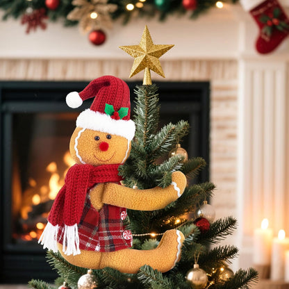 Gingerbread Tree Topper, Cute Plush Stuffed Gingerbread Hugger Decor GingerbreadS Christmas Decorations for Christmas Tree Curtain Wine Bottle Holiday Home Decor