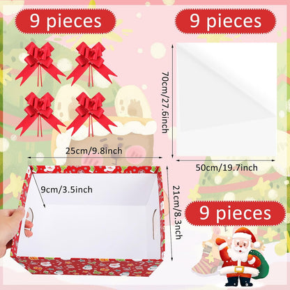 Cholemy 27 Pcs Christmas Baskets for Gifts Empty, Include Gift Baskets Empty with Handles Basket Bags and Red Pull Bows Cardboard Bags Kit for Xmas Birthday Holiday Wedding Party