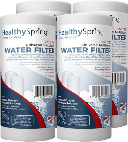 American Made, Sediment Water Filter, 10" x 4.5", Replacement for Pentair Pentek DGD-5005, GE® GXWH40L, GXWH35F, Culligan® RFC-BBSA, 3M® Aqua-Pure® AP810, 5 Micron, Pack of 4
