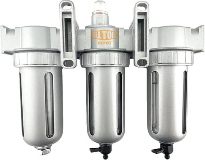 1/4" NPT MID FLOW 3 Stages Filter Coalescing Desiccant Dryer System For Compressed Air Lines, Poly Bowls, Great For Paint Spray And Plasma Cutter (MANUAL DRAIN)