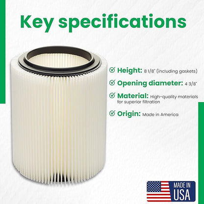 Replacement Filter for Craftsman and Ridgid Shop Vacs Part #s 9-17816, 9-17912 & Part #s VF4000, VF5000, 1 Pack, Deluxe Fine Particle Filter