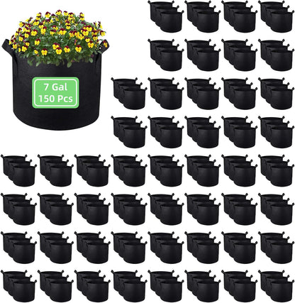 150 Pack 7 Gallon Grow Bags Garden Plant Grow Bag Aeration Fabric Pots with Handles Nonwoven Cloth Pots Planting Bags Garden Bags to Grow Vegetables Flowers Potatoes (7 Gal)
