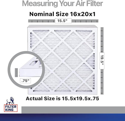Filter King 16x20x1 Air Filter | 4-PACK | Carbon MERV 8 HVAC Pleated A/C Furnace Filters | MADE IN USA | Actual Size: 15.5 x 19.5 x .75"