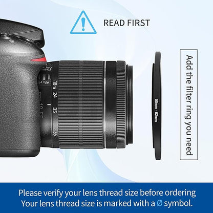 55-62mm Step-Up Ring Adapter, 55mm to 62mm Step Up Filter Ring for 55mm Lens Mount 62mm for DSLR Lenses and ND UV CPL IR Filters （55-62mm）
