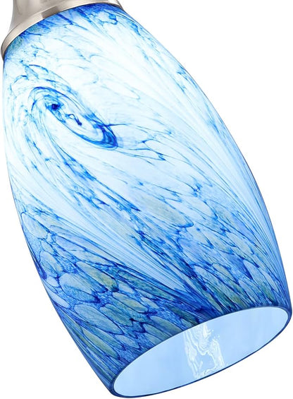 Mini Pendant Lights Kitchen Island White Blue Glass Lamp Shade Hand Blown Glass Pendant Light with Brush Nickel Finish Adjustable Cord for Kitchen Over Sink Hallway,Dining Room,Stairs Way