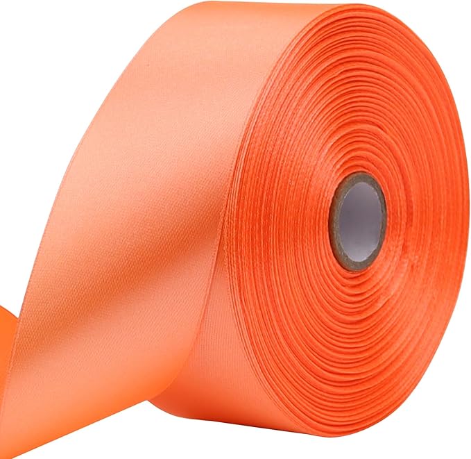 Orange Solid Satin Ribbon 1-1/2 Inch 50 Yards Solid Polyester Fabric Ribbon for Gift Wrapping Wedding Christmas Baby Shower Birthday Party Decoration Handmade Immortal Flower Craft