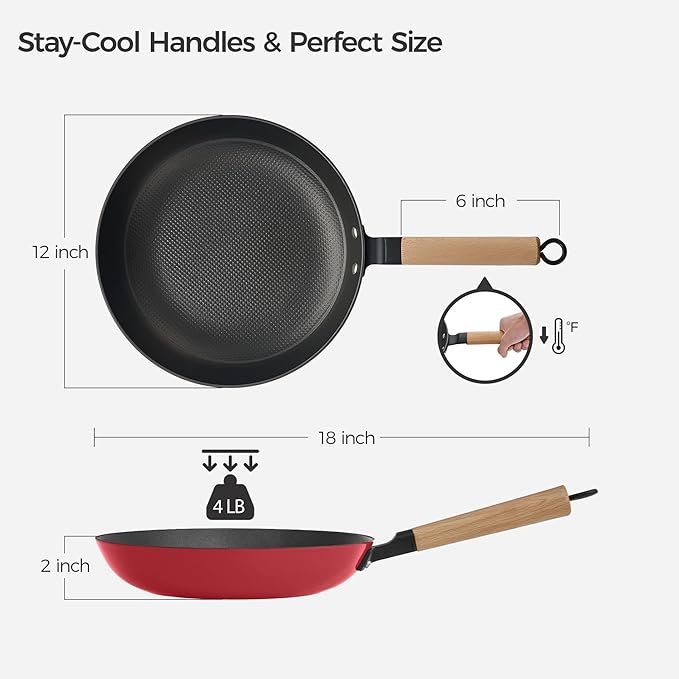 YUTANN Nonstick Frying Pan 12 inch, Ceramic Cast Iron Skillet, Lightweight Pre-seasoned Cast Iron Pan with Detachable Handle, Dishwasher & Oven Safe, Free of PFAS and PFOA