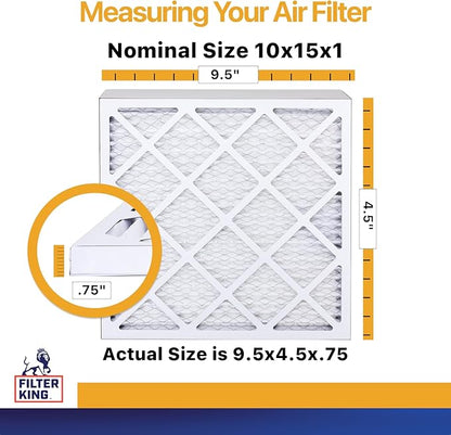 Filter King 10x15x1 Air Filter | 4-PACK | MERV 13 HVAC Pleated A/C Furnace Filters | MADE IN USA | Actual Size: 9.5 x 14.5 x .75"
