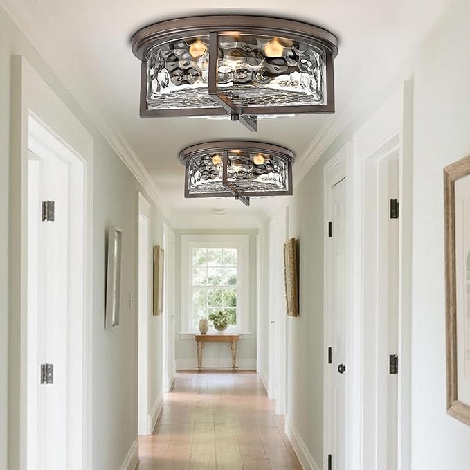 16" D Industrial Flush Mount Ceiling Light, Large 3-Light Farmhouse Close to Ceiling Lights for Hallway, Kitchen, Bathroom, Dining Room (Oil Rubbed Bronze,)