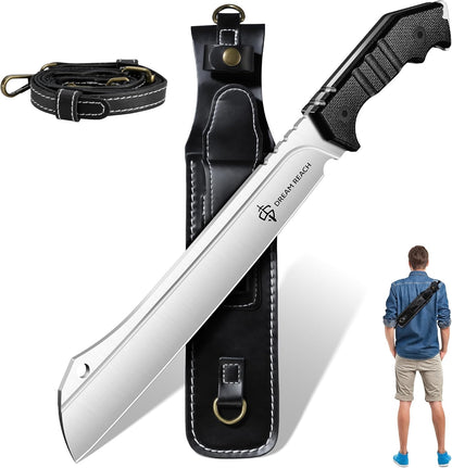 Dream Reach Heavy Duty Machete - Portable Full Tang Outdoor Survival Knife with Sheath Strap for Camping Hiking Gift for Men 9.6 Inches