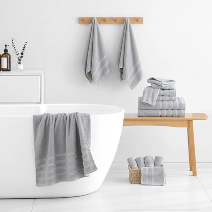8-Piece Bath Towels Set, 100% Cotton Thick Soft Highly Absorbent Durable, Quick Dry, Bathroom Towels Set (2 Bath Towels, 2 Hand Towels, 4 Washcloths) - Perfect for Daily Use