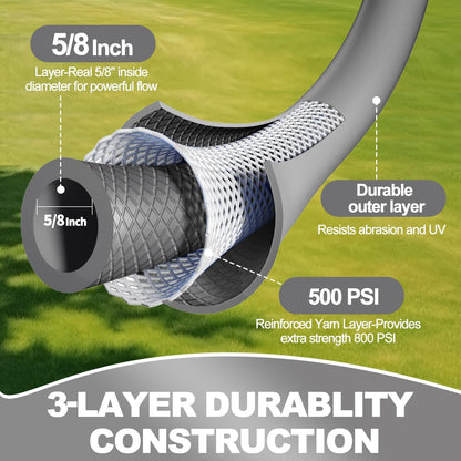 YOTOO Heavy Duty Hybrid Short Garden Hose, Lead in Water Hose 5/8-Inch by 10-Feet 150 PSI, Kink Resistant, All-Weather Flexible with Swivel Grip Handle and 3/4" GHT Solid Brass Fittings, Gray