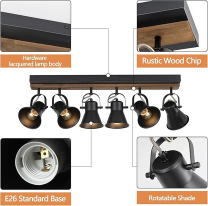 SEEBLEN 6-Light Track Light Fixtures Ceiling/Wall Mount, Adjustable Spotlight, Industrial Black Kitchen Lighting for Living Room, Dining Room, Hallway, Bathroom