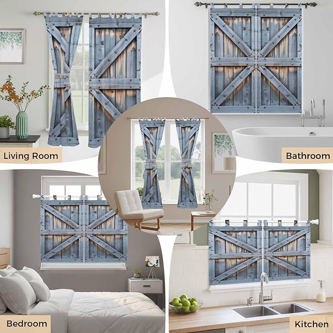 Farmhouse Wood Grain Bedroom Curtains 72 Inch Length, Window Curtains Tab Top, Vintage Country Barn Gate Textured Light Filtering Window Treatments Drapes 52"x72" 2 Panel