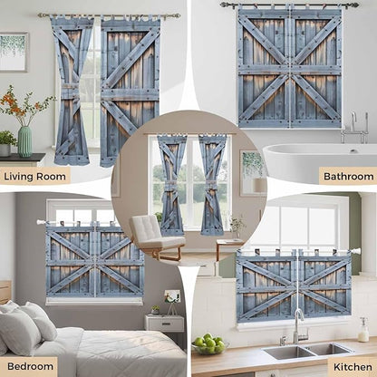 Farmhouse Wood Grain Kitchen Curtains 36 Inch Length, Small Window Curtains Tab Top, Vintage Country Barn Gate Textured Light Filtering Short Window Treatments Tier Drapes 27.5"x36" 2 Panel