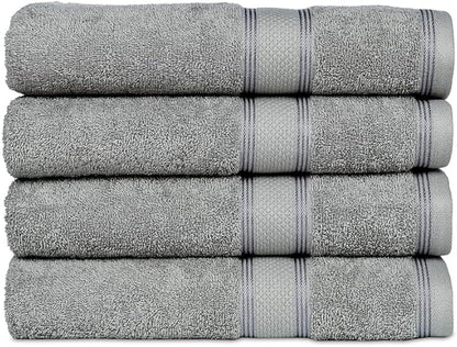 Casa Lino Silver Grey Bath Towels Set of 4 (54" x 27") - Large Bathroom Towel Set - 100% Cotton Towels for Bathroom - Highly Absorbent & Quick Dry Bath Towel Multipack - New Apartment Essentials