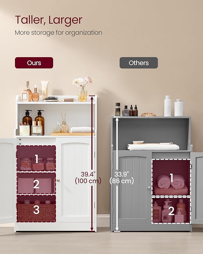 VASAGLE Bathroom Storage Cabinet, Bathroom Floor Cabinet with 2 Doors, 2 Adjustable Shelves, 11.8 x 23.6 x 39.4 Inches, Freestanding, for Dining Room, Kitchen, Living Room, Cloud White UBBC770W01
