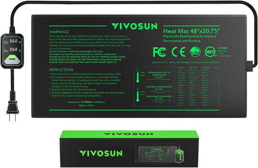VIVOSUN 48"x20.75" Seedling Heat Mat with Built-in Temperature Controller, UL & MET-Certified Waterproof Plant Heating Pad for Germination, Hydroponics, Brewing, Breeding, and Greenhouses