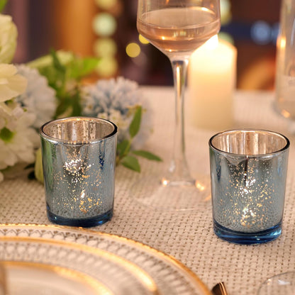 Volens Blue Party Decorations 72pcs, Mercury Glass Blue Votive Candle Holders Bulk for Wedding Table Centerpieces, Bridal and Baby Shower Decor