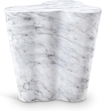 Meridian Furniture 99033White-ET Monza Collection Art Deco Marble Finish Indoor/Outdoor Concrete End Table, 21" W x 18.5" D x 22" H, White