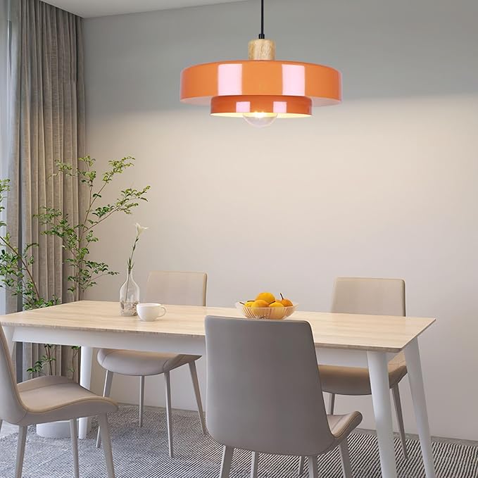 Pendant Light Vintage Light Fixtures, Metal Pendant Lights Kitchen Island, Modern Chandelier Pendant Shade Orange Light Fixture for Bedroom Hotel Dining Room Living Room Kitchen