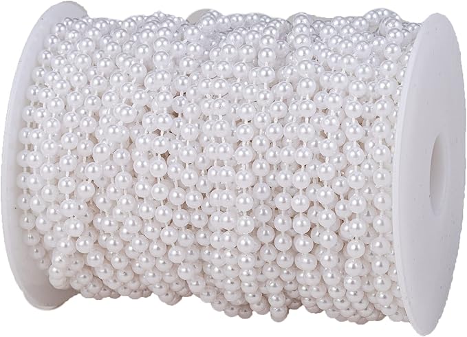 5mm Crafts Faux Pearl Beads Garland Pearl Bead Roll Strand of Pearls to Decorate Floral Centerpieces Wedding Party Favor Christmas Tree(99Feet White)