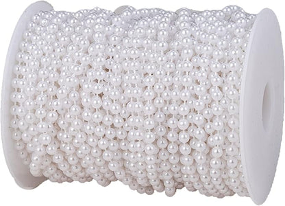 5mm Crafts Faux Pearl Beads Garland Pearl Bead Roll Strand of Pearls to Decorate Floral Centerpieces Wedding Party Favor Christmas Tree(99Feet White)