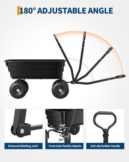 GarveeLife Poly Dump Cart - Heavy Duty 1200lbs Garden Cart with Quick-Release Dumping 13" Tires, Utility Wagon for Yard Work, Landscaping, Gardening
