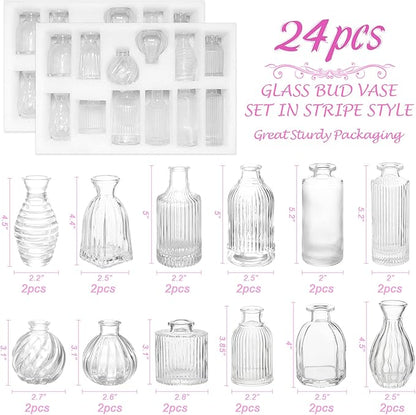 Bud Vases in Bulk 24, Small Glass Vase for Centerpieces, Vintage Vases for Decor, Mini Clear Single Flower Vase Bulk for Wedding Decor Rustic Decorative Christmas Vases Set Home Table Decorations