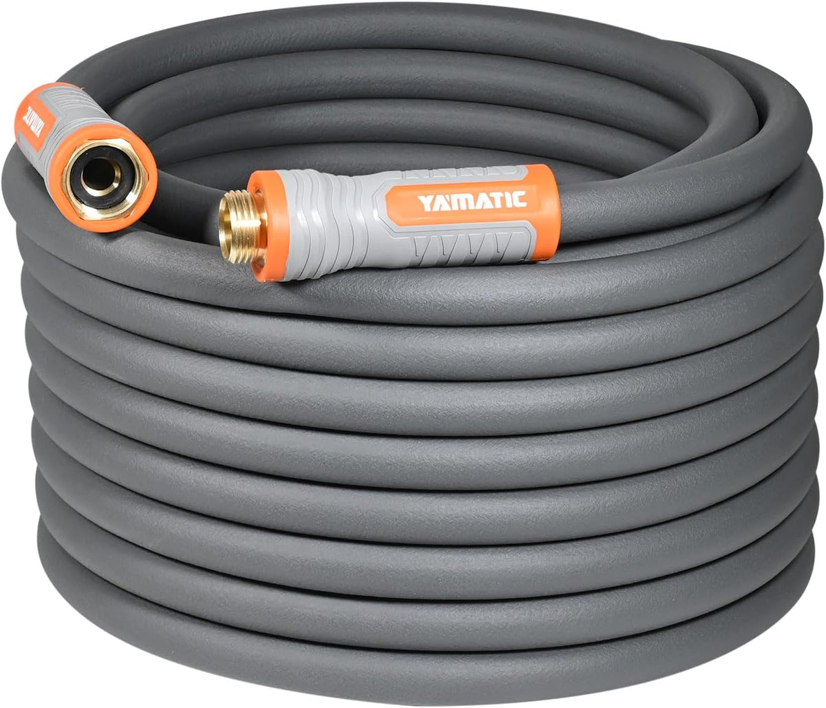 YAMATIC Heavy Duty Garden Hose 5/8 in x 60 ft with Swivel Handle, Super Flexible Water Hose, All-weather, Lightweight, Burst 600 PSI, Grey