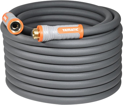 YAMATIC Heavy Duty Garden Hose 5/8 in x 60 ft with Swivel Handle, Super Flexible Water Hose, All-weather, Lightweight, Burst 600 PSI, Grey