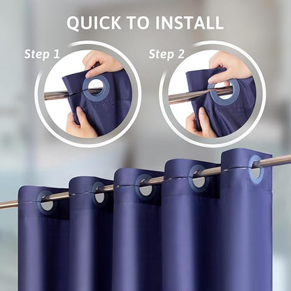Furlinic Stall Size Shower Curtain No Hooks Needed,Half Size Polyester Fabric Bathroom Curtains with 6 Split Grommets,Hotel Quality,Waterproof & Machine Washable,Navy Blue,48x78 Inch.