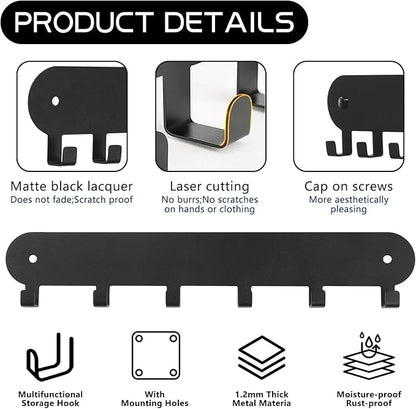 2 Pack Key Holder for Wall,Key Hooks,Key Holder Wall Mount Self Adhesive, Key Rack Wall Mount for Wall No Drill for Living Room, Kitchen, Bathroom, Garage (Black, 6 Hooks)