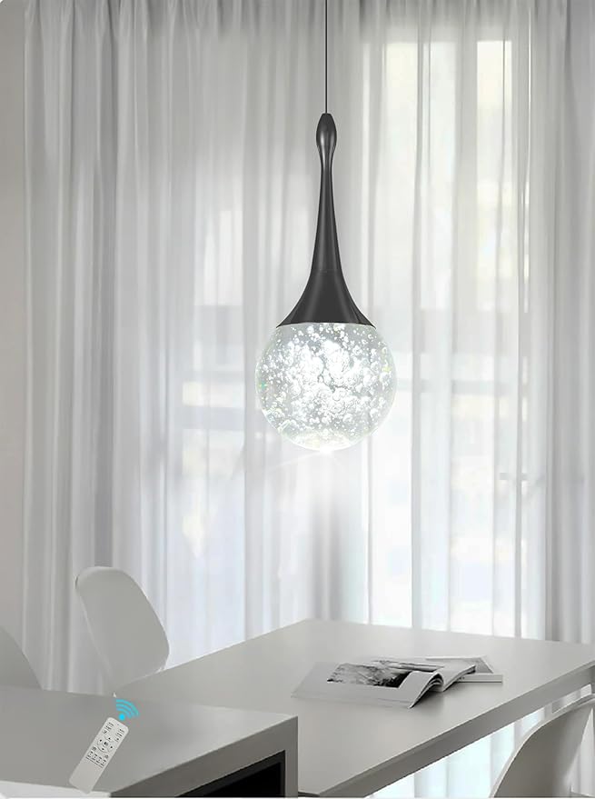 Flashing God Black 1 Light Crystal Pendant Lighting K9 Crystal Globe Pendant Chandeliers Crystal Bubble Chandeliers Kitchen Island Pendant Lighting Dimming LED 2700k 4500k 6000k