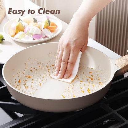 SENSARTE Ceramic Nonstick Frying Pan Skillet with Lid 11inch, Non Stick Pan Omelette Pans, Non-toxic Kitchen Cooking Chef's Pan, Free of Intentionally Added PFOA/PFAS/PTFE, Induction Compatible, Taupe