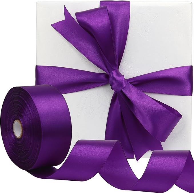 Purple Solid Satin Ribbon 1-1/2 Inch 50 Yards Solid Polyester Fabric Ribbon for Gift Wrapping Wedding Christmas Baby Shower Birthday Party Decoration Handmade Immortal Flower Craft
